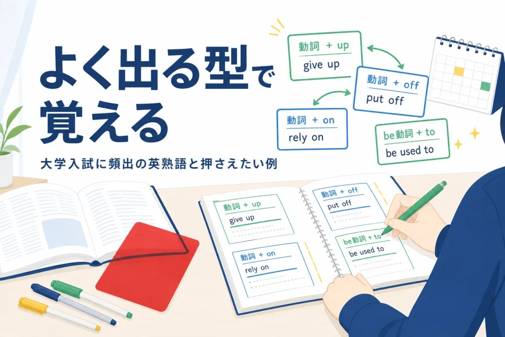 大学入試に頻出の英熟語を、よく出る形の型で整理して覚える記事のアイキャッチ