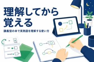 講義型の本や映像授業で英熟語を理解してから熟語帳で覚える使い方を解説する記事のアイキャッチ