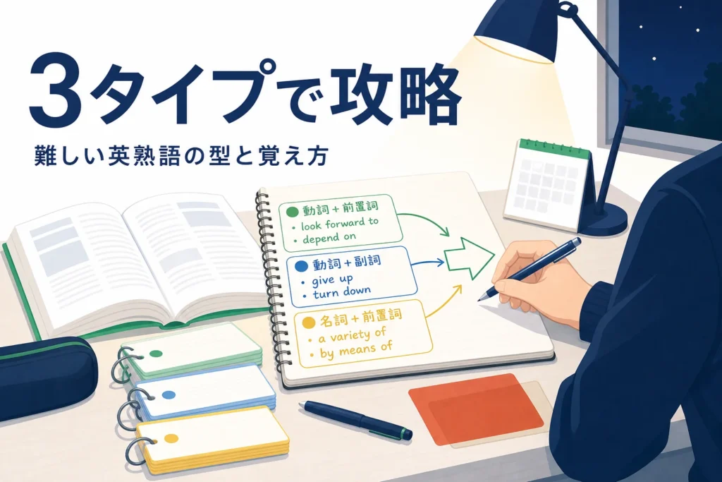 難しい英熟語を3つのタイプに分けて覚え方を解説する記事のアイキャッチ