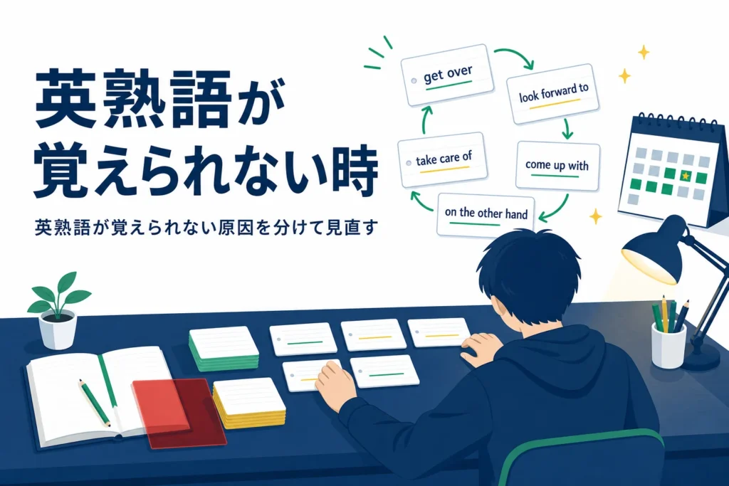 英熟語が覚えられない時の原因の見分け方と、復習のタイミングを解説する記事のアイキャッチ