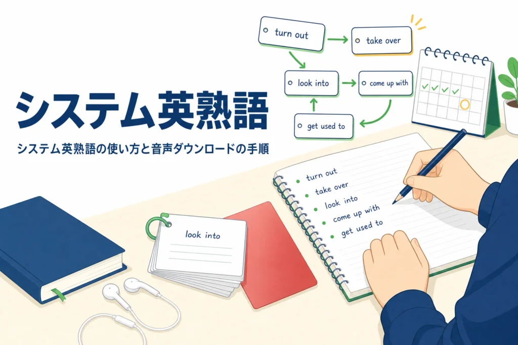 シス単英熟語ことシステム英熟語の使い方と音声ダウンロードの手順を解説する記事のアイキャッチ