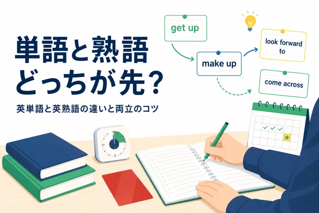 英単語と英熟語の違いと、どっちを先に覚えるかを解説する記事のアイキャッチ