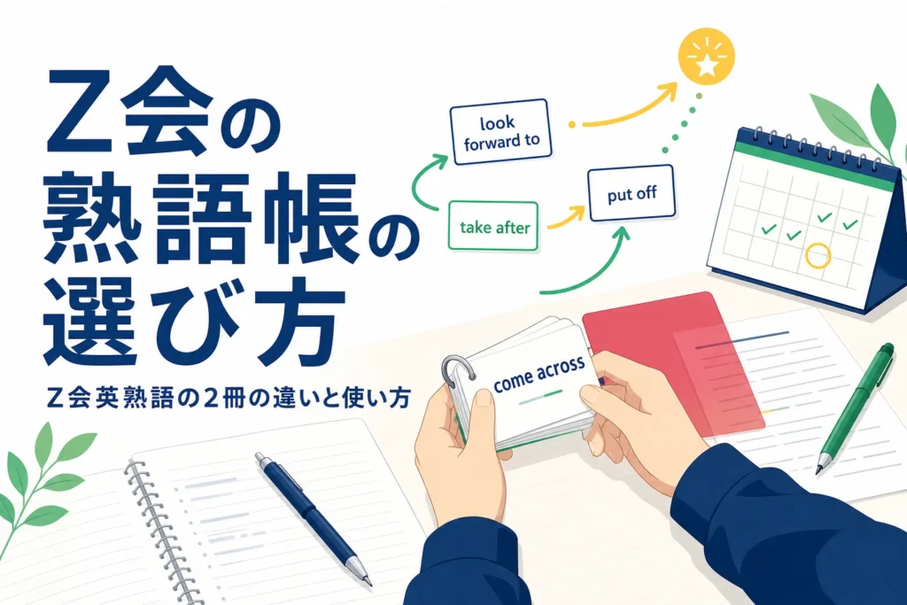 Z会の英熟語帳の速読英熟語と解体英熟語の違いと使い方を解説する記事のアイキャッチ